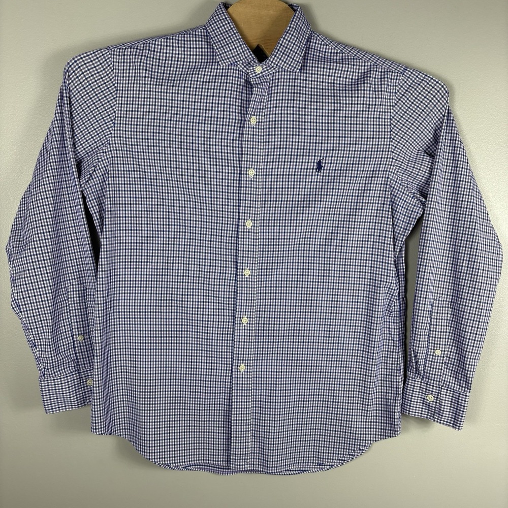 Polo Ralph Lauren Men's Large Purple Gingham Check Button Up Long Sleeve Shirt